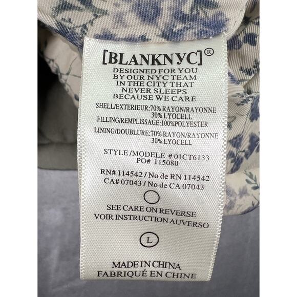 Blank NYC Reversible Puffer Vest Cream Floral Print Olive Green Large Cottage - Picture 11 of 12